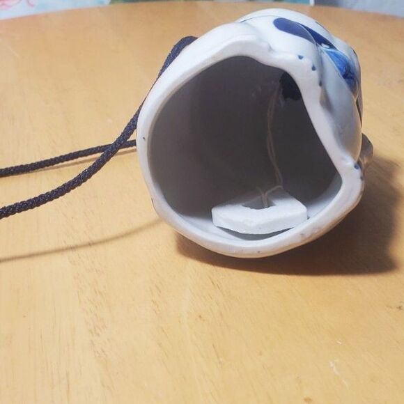 Maneki Neko Japanese Blue And White Lucky Cat Hanging Bell Chime - Picture 6 of 6